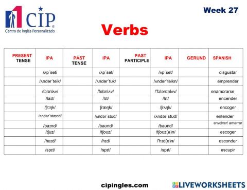 Verbs and Bedroom 2 Week 27