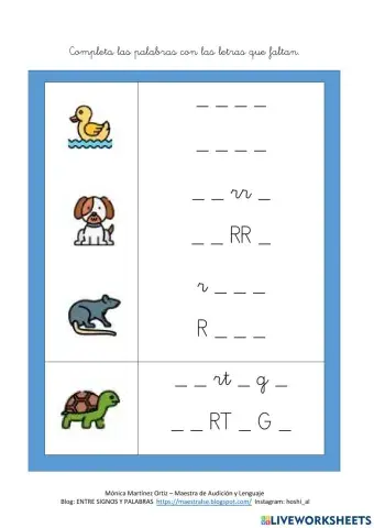 Completa la palabra - Animales