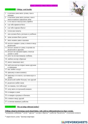 Igal linnul oma pesa armas