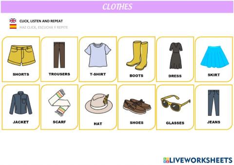 CLOTHES vocabulary flashcards