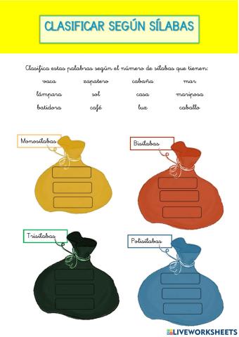 Clasifica según número de sílabas