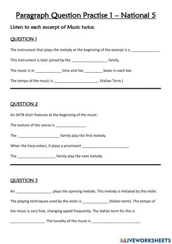 N5 Music - Paragraph Question Practise 1