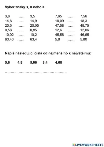 Porovnávání desetinných čísel