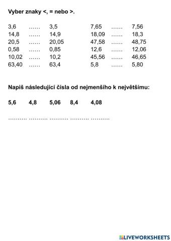 Porovnávání desetinných čísel