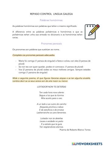 Repaso Lingua Galega (Xénero Lírico, Palabras Homónimas...)