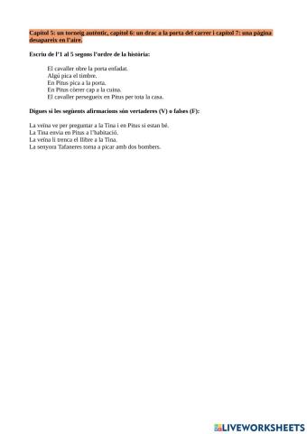 Comprensió lectora Tina Superbruixa - El cavaller tocat de l'ala Cap.5,6i7