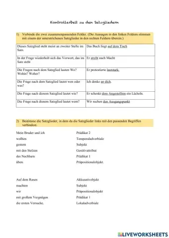 Satzglieder mit Gitterrätsel