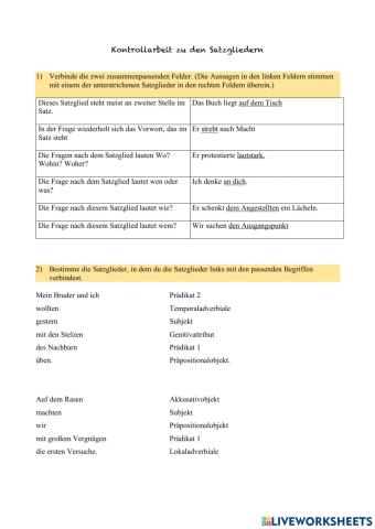 Satzglieder mit Gitterrätsel