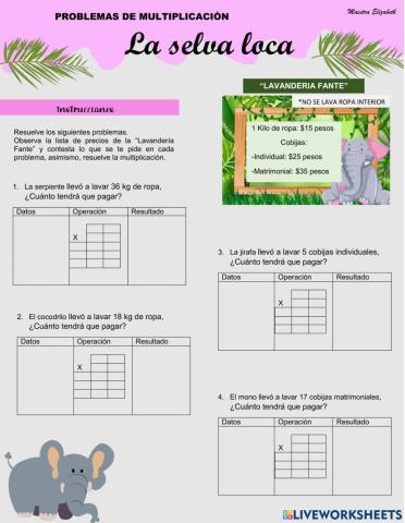 La selva loca (problemas de multiplicación)