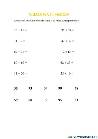 Sumas sin llevadas