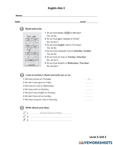 Kids 3-School schedule