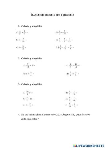 Operaciones con fracciones