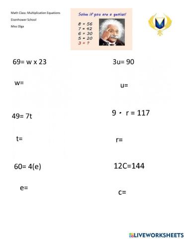 Multiplication Equations