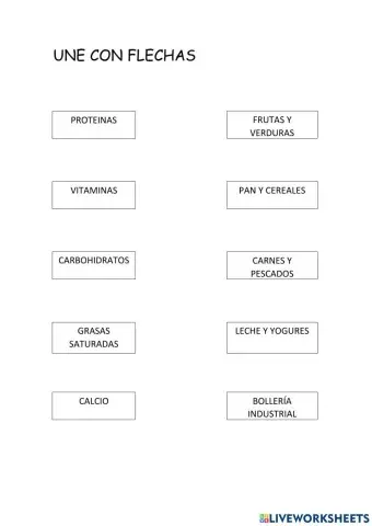 Relaciona los alimentos con su aporte nutricional