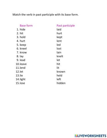 Past participle verbs