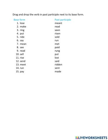 Past participle verbs 2