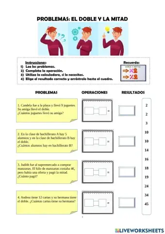 Problemas: el doble y la mitad