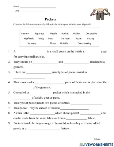 Pockets Worksheet