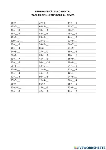 Tablas de multiplicar al revés (dado un factor)
