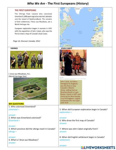 Canadian Citienship - Who We Are - First Europeans