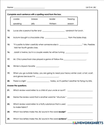 Questions worksheet 2 d-4 5th grade
