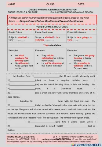 A birthday celebration- guided writing