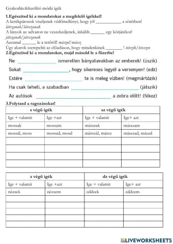 Gyakorlás-felszólító módú igék