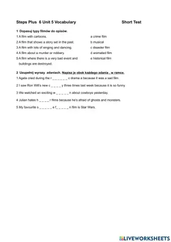 Steps Plus  6 Unit 5 Vocabulary 1