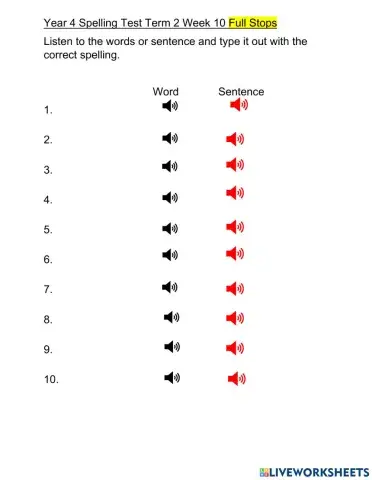 Spelling week 10 Full stops