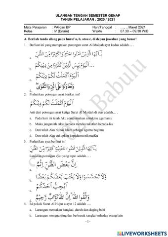 Uts pai kls 6 semester 2