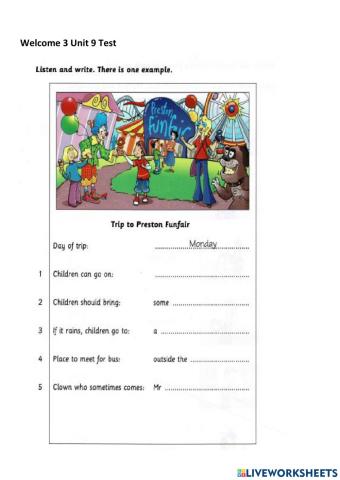 Welcome 3 Unit 9 test
