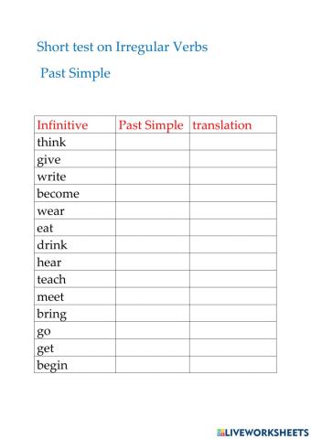 Short test on irregular verbs past simple