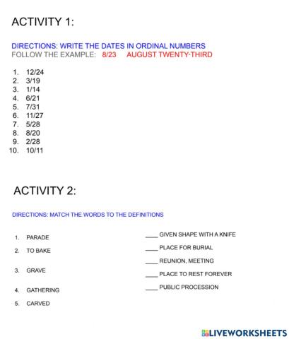 Dates and vocabulary