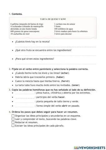 Repasa y Comprueba lo aprendido Tema 8 lengua