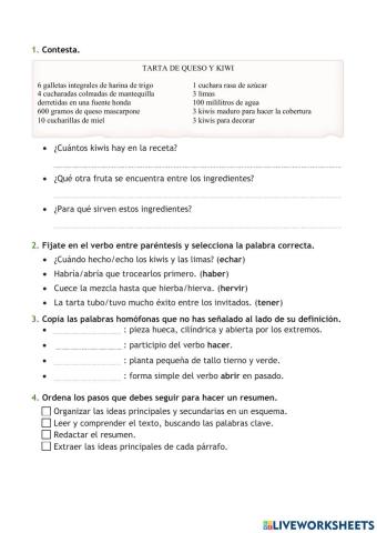 Repasa y Comprueba lo aprendido Tema 8 lengua