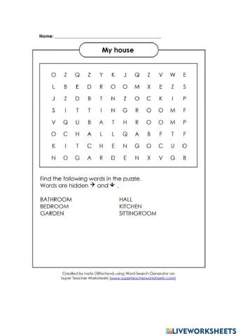 My house - wordsearch