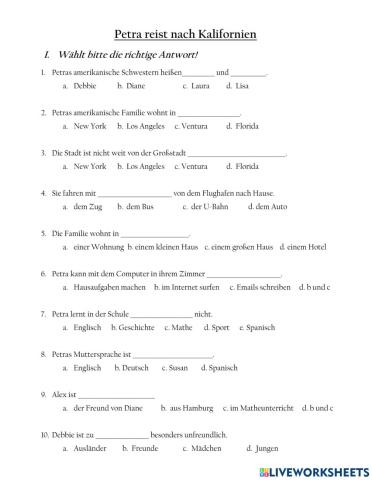 Petra reist nach Kalifornien K5-12 und Perfekt Quiz