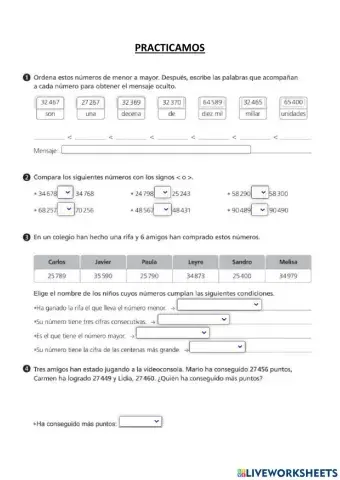 COMPARACIÓN DE NÚMEROS