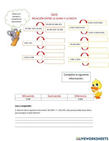 Relaciòn entre la suma y la resta