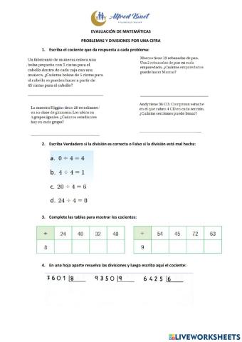 Evaluaciòn divisiones una cifra
