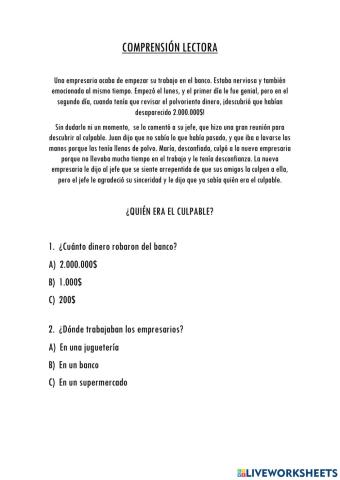 Comprensión lectora. El robo