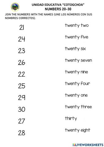Numbers 20-30