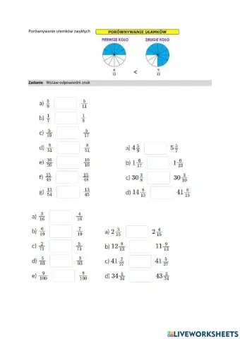 Karta pracy Porównywanie ułamków zwykłych