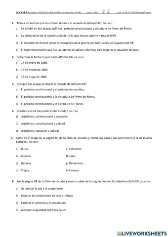 Test Adaptado historia reciente españa