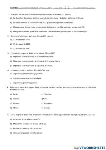 Test Adaptado historia reciente españa