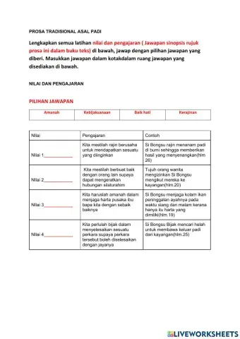 Latihan Nilai dan Pengajaran ASAL PADI