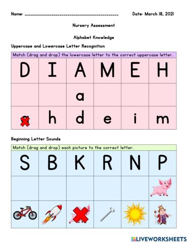 Nursery Assessment- Alphabet Knowledge