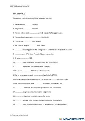 Preposizione articolata in+ articolo