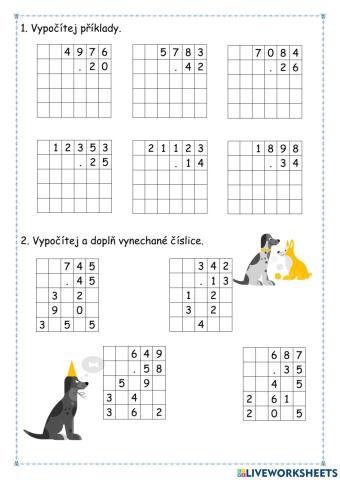 Písemné násobení dvojciferným činitelem do 1 000 000