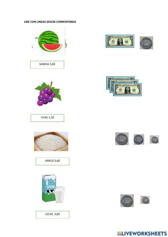 Unir con lineas valor con el alimento